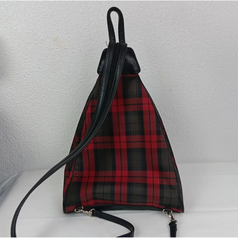 Villager by Liz Claiborne Vintage 90s Y2K Red Tartan Plaid Multiway Backpack